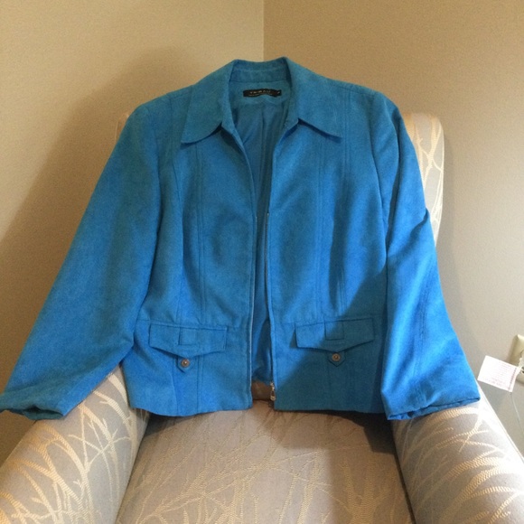 Tribal Turquoise Blue Faux Suede Jacket - Picture 2 of 7